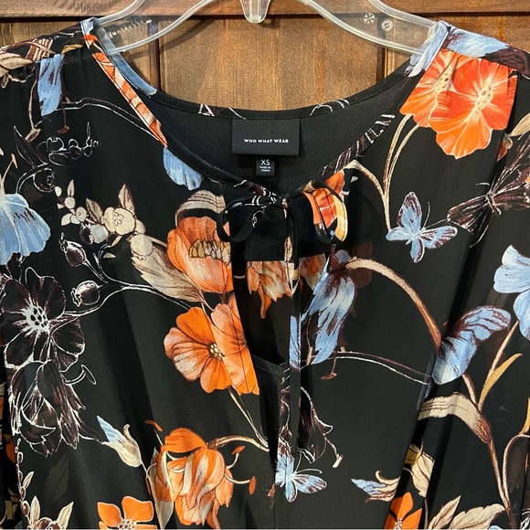 NWOT Black Floral Long Sleeve Sheer Chiffon Dress - Who What Wear - Picture 3 of 7